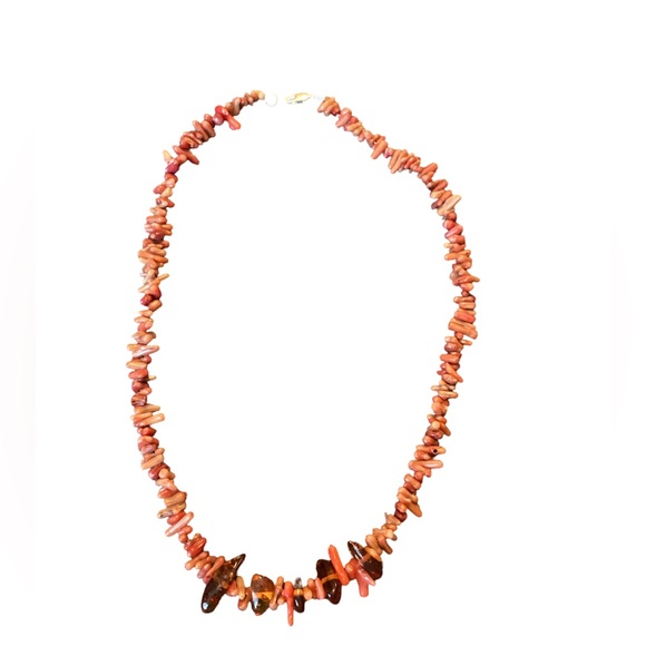 🚨Sale🚨!! Vintage Coral and Amber Necklace w/Sterling Closure - Picture 5 of 5